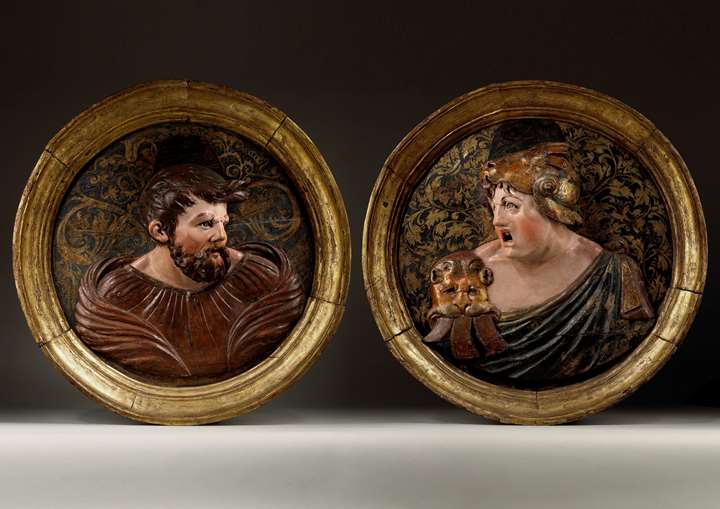 Pair of Busts representing a Roman Soldier and a Roman Senator (probably Saint Marinus and Saint Asterius)